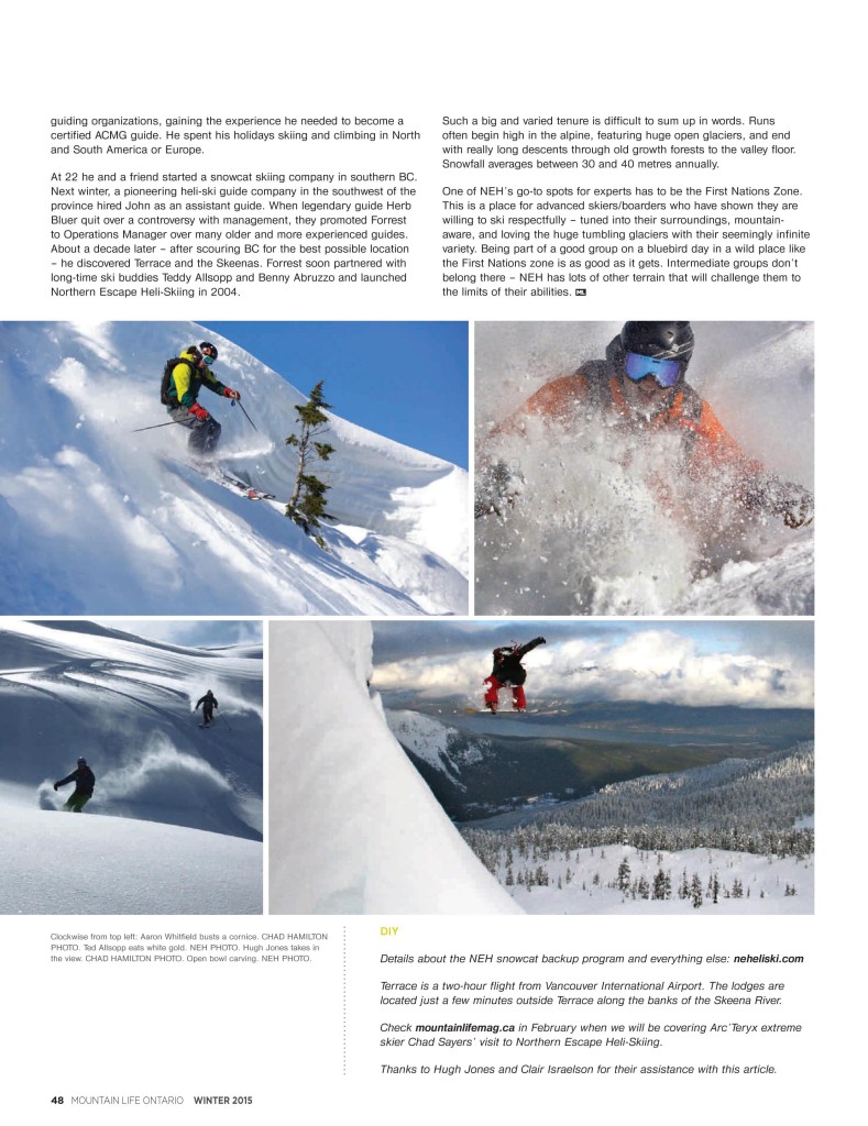 Mountain Life page- The Great Escape - Heli Skiing in BC article